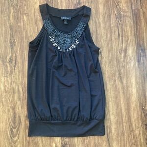 Iz Byer Black Beaded Blouse Women’s Small